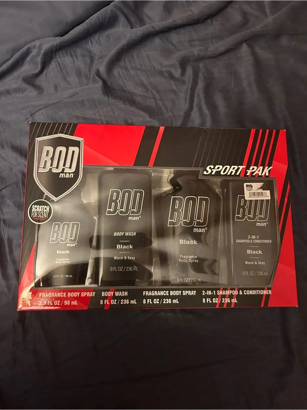 BOD Man BLACK Sport Pak; Shampool 8 oz, Body Wash 8 oz, Body Sprays 8oz & 3.5